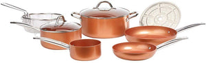 Copper Chef Batería de cocina, 9 piezas Juego de sartenes redondos; aluminio y acero con revestimiento de cerámica antiadherente Incluye tapas y accesorios para freír y asar para sartenes.