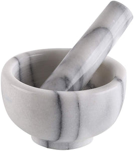 Greenco GRC0223 Marble Mortar and Pestle, 4.5", White/Gray
