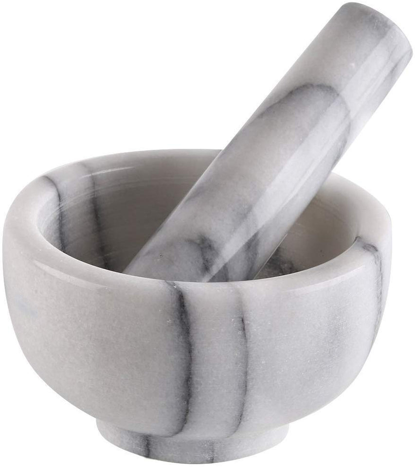 Greenco GRC0223 Marble Mortar and Pestle, 4.5", White/Gray