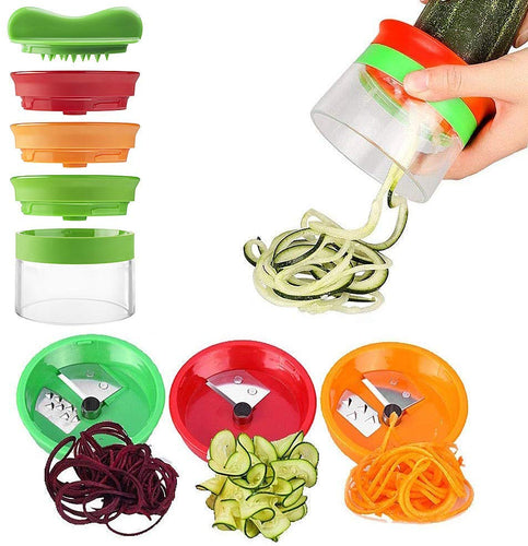 Jasonwell Cortador de Verdura Cortador Espiral Verduras 3 in 1 Cocina Accesorios de Mano Rebanador Rayador Espiralizador de Verduras con 3 cuchillas de acero inoxidable Para Vegetales Frutas Zanahorias Calabacines Pepinos