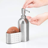 InterDesign Forma - Dispensador de Jabón y Soporte para Esponja, Acero Inoxidable Cepillado