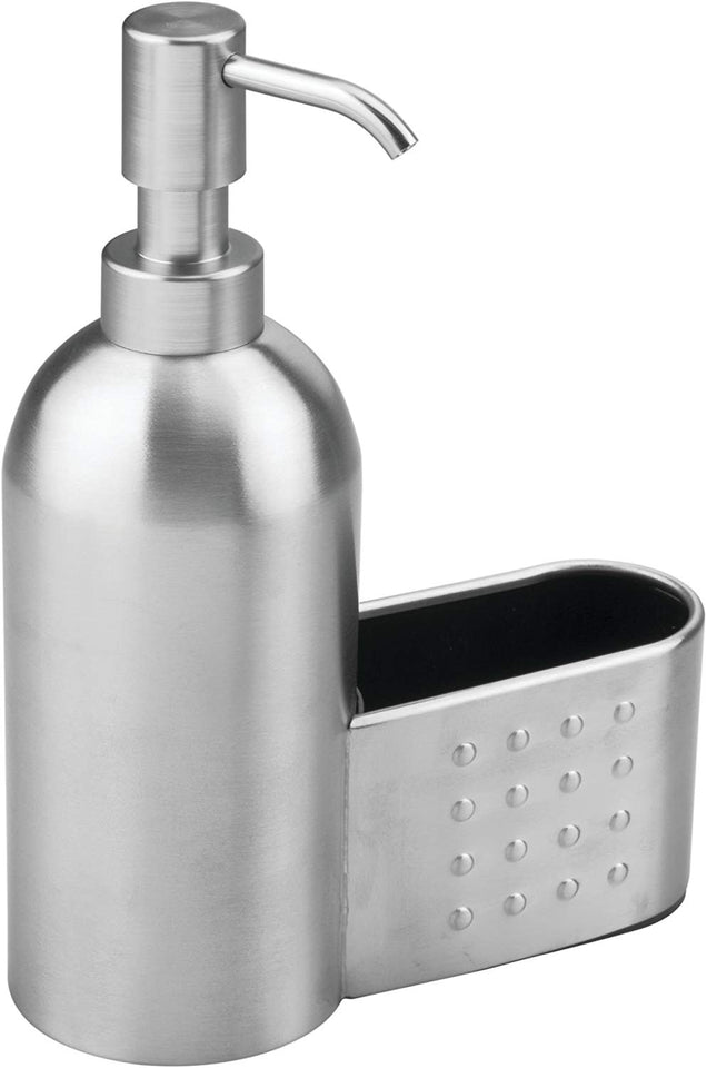 InterDesign Forma - Dispensador de Jabón y Soporte para Esponja, Acero Inoxidable Cepillado
