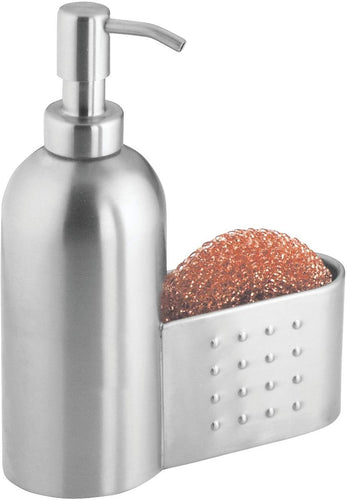 InterDesign Forma - Dispensador de Jabón y Soporte para Esponja, Acero Inoxidable Cepillado