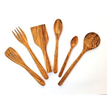 Juego de utensilios cocina artesanales fabricados con madera de olivo 6 piezas